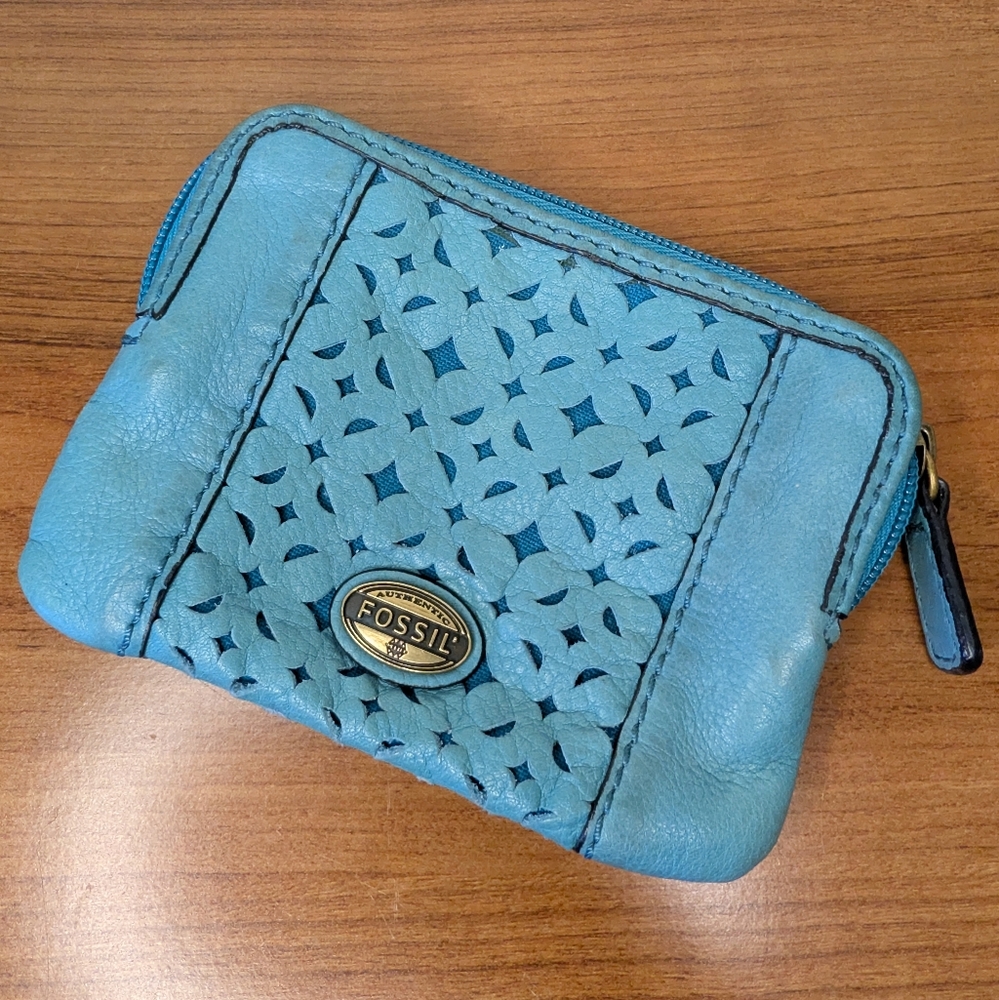 Fossil Blue Leather Coin Purse with Cardslots